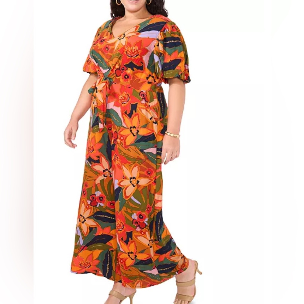 MSK Tropical Floral pint Jumpsuit 1x NWT